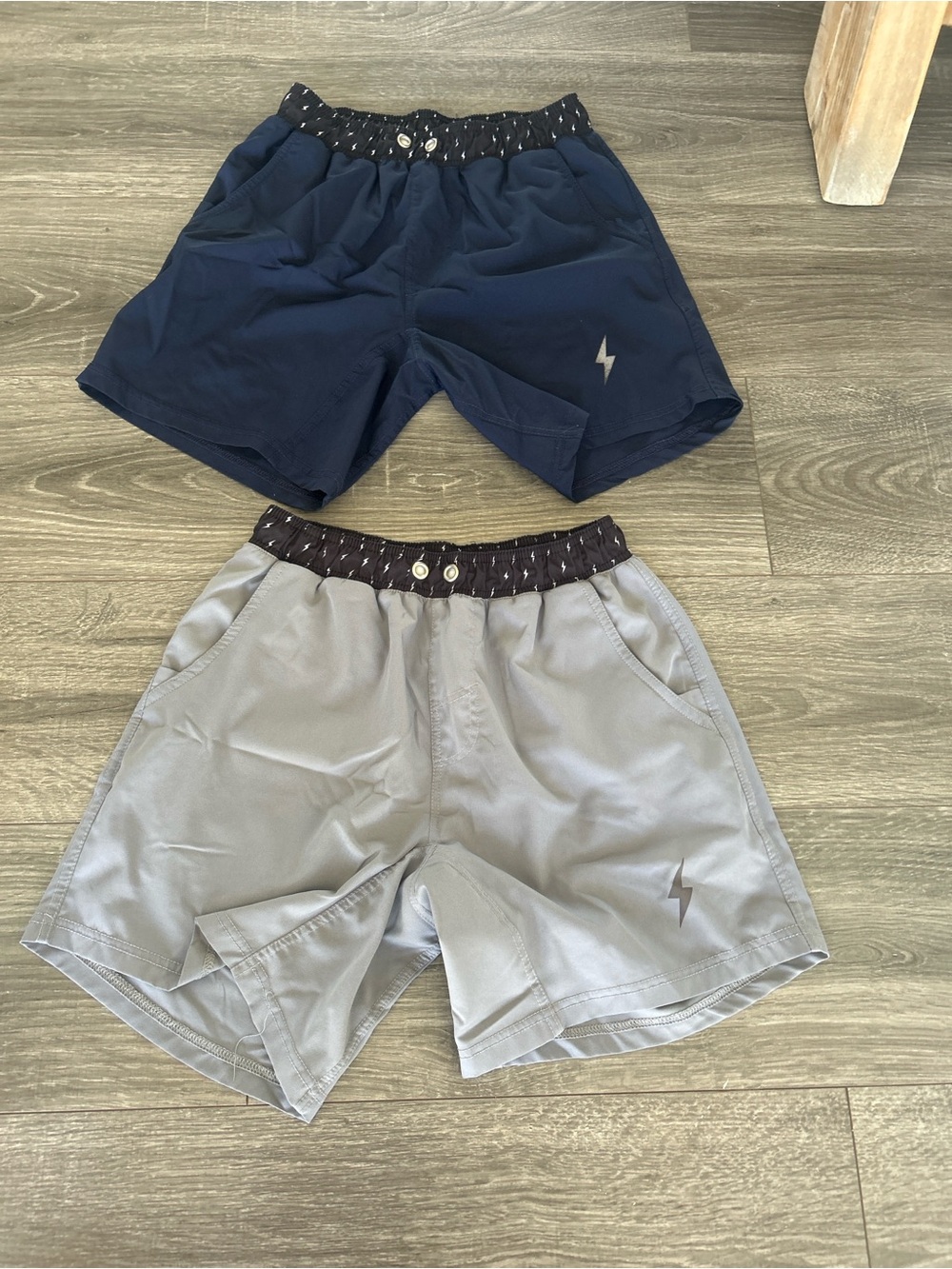 Kids Athletic Drawstring Shorts - Navy & Light Gray
